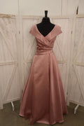 Blush Satin Cap Sleeve Ball Gown