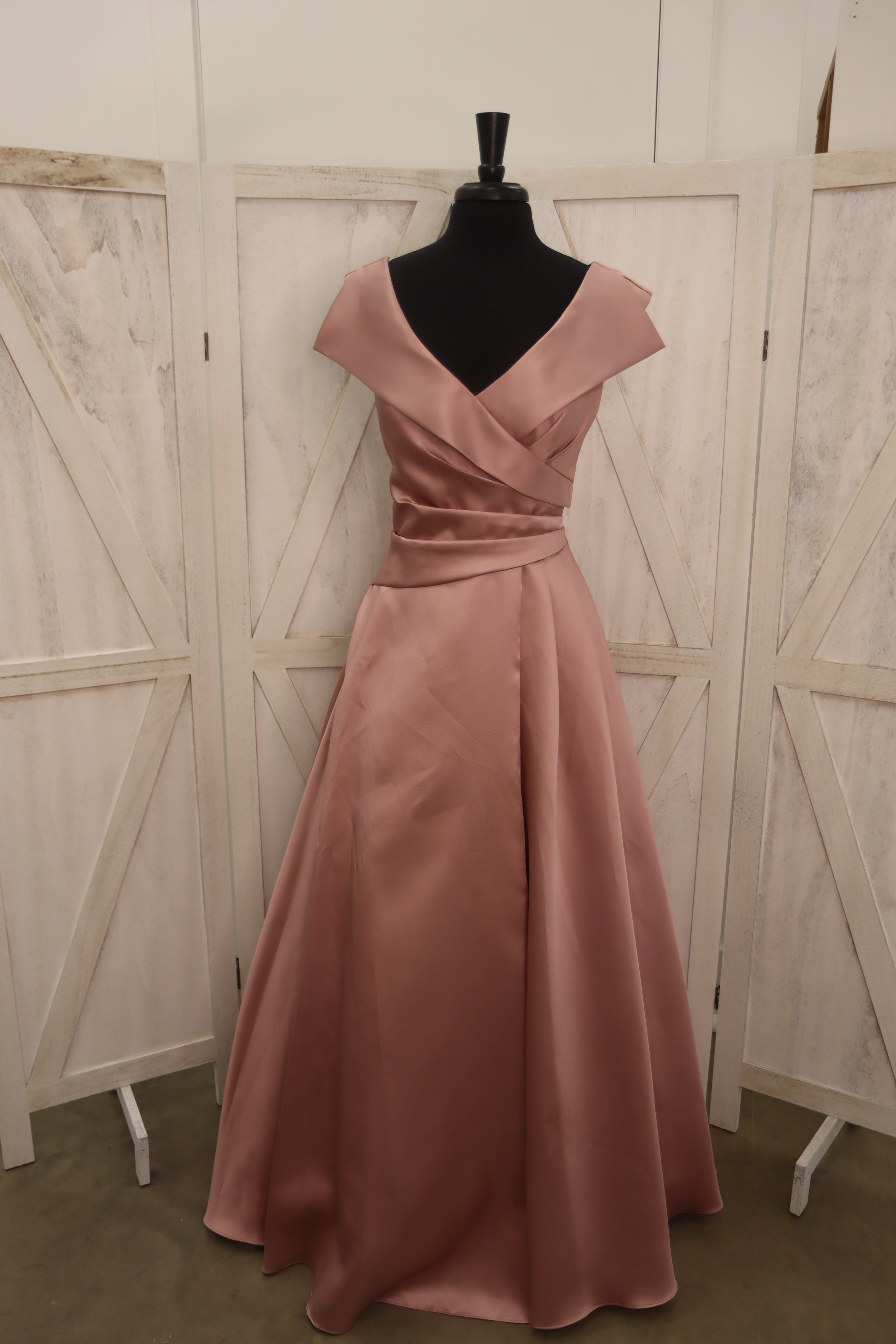 Blush Satin Cap Sleeve Ball Gown