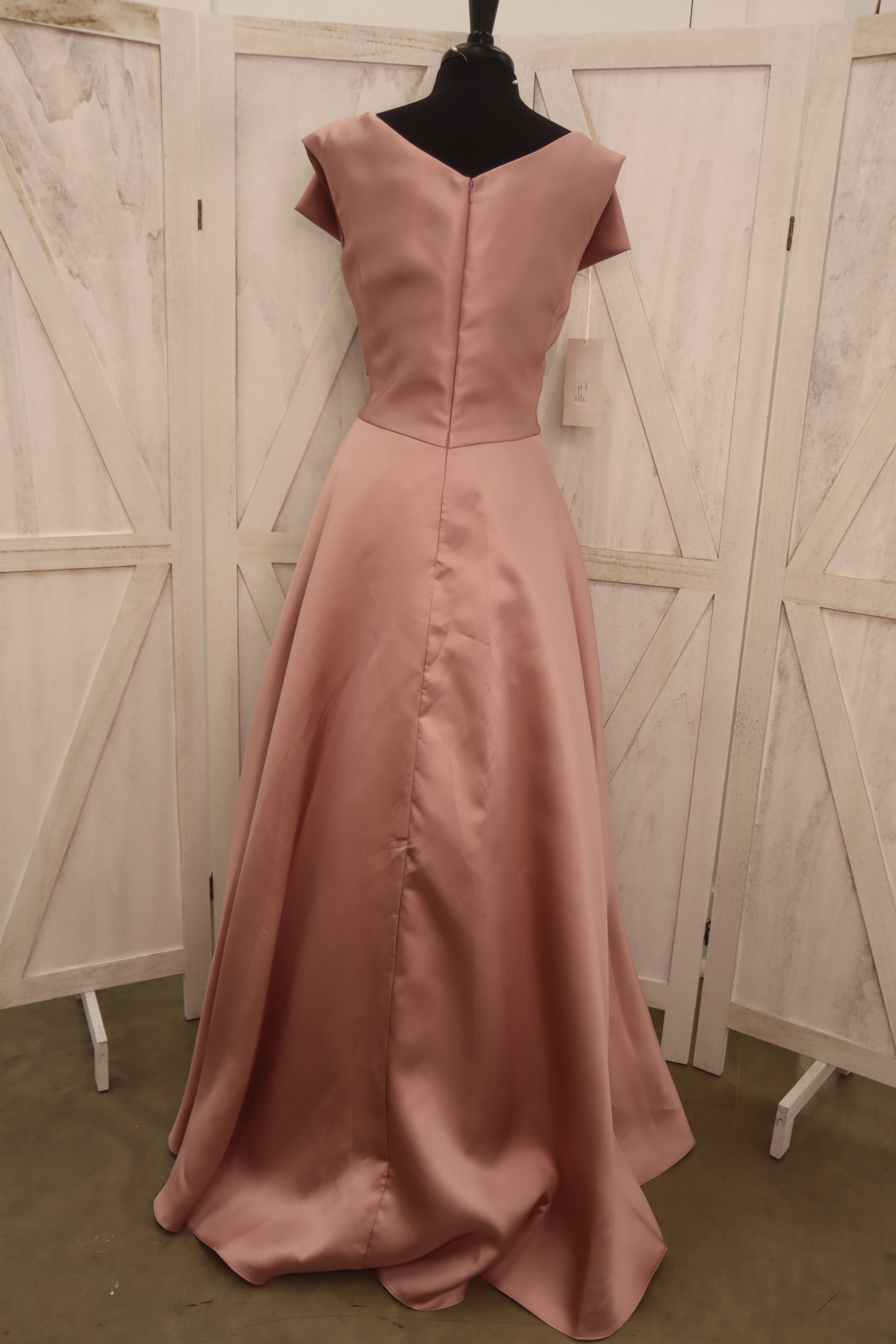 Blush Satin Cap Sleeve Ball Gown