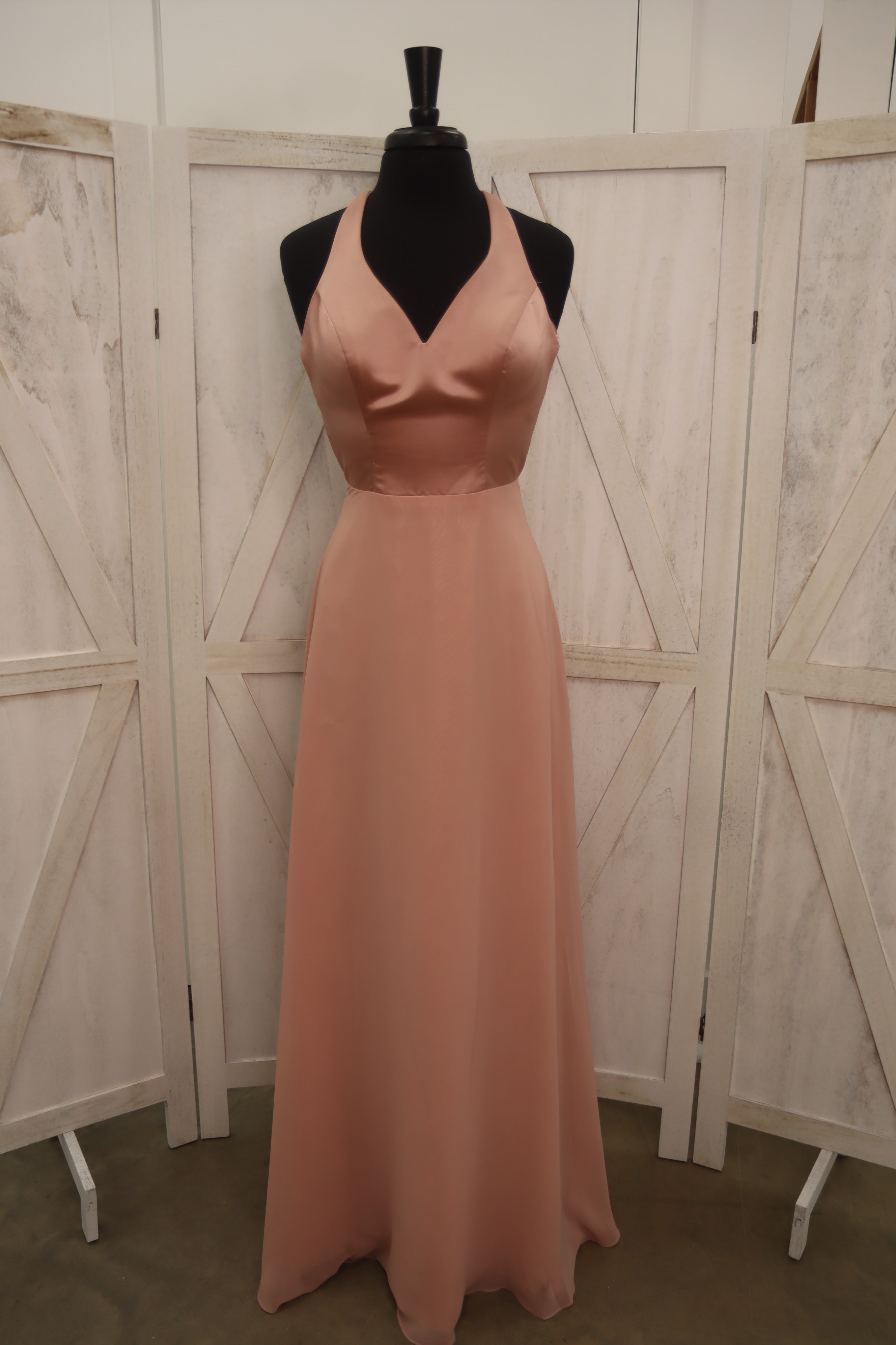 Mellow Rose Halter Open-Back Chiffon Gown