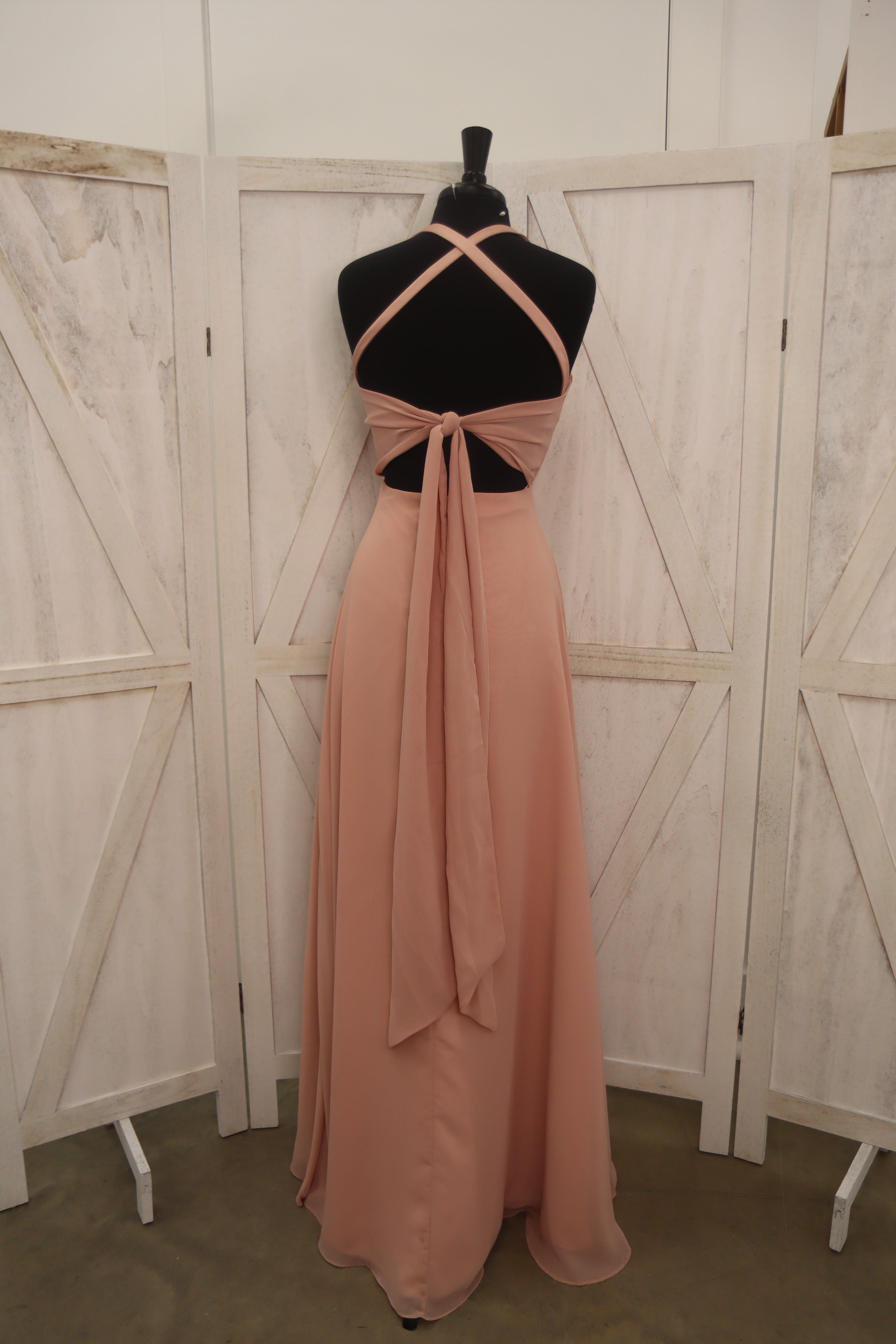 Mellow Rose Halter Open-Back Chiffon Gown