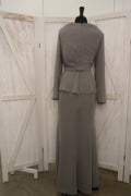 Grey Beaded Jewel Neck Long Sleeve Peplum Two-Piece Mother of the Bride Gown