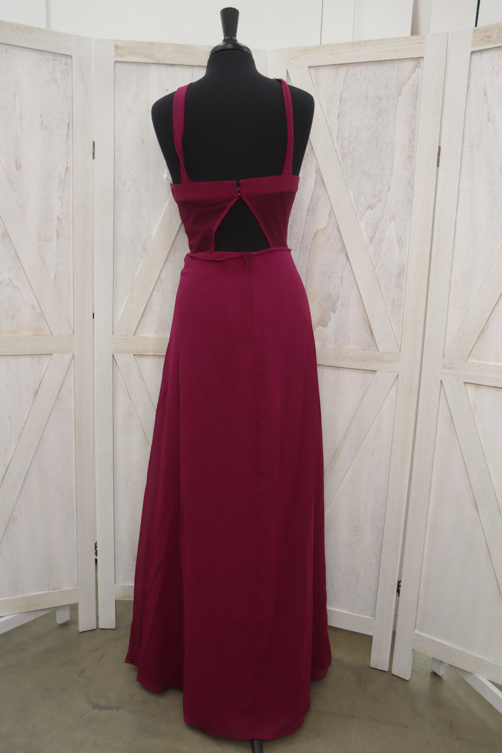 Burgundy Cross-Halter Neck Open Back Slit Prom Gown