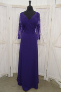 Royal Purple Lace Appliqué Long Sleeve MOB Gown
