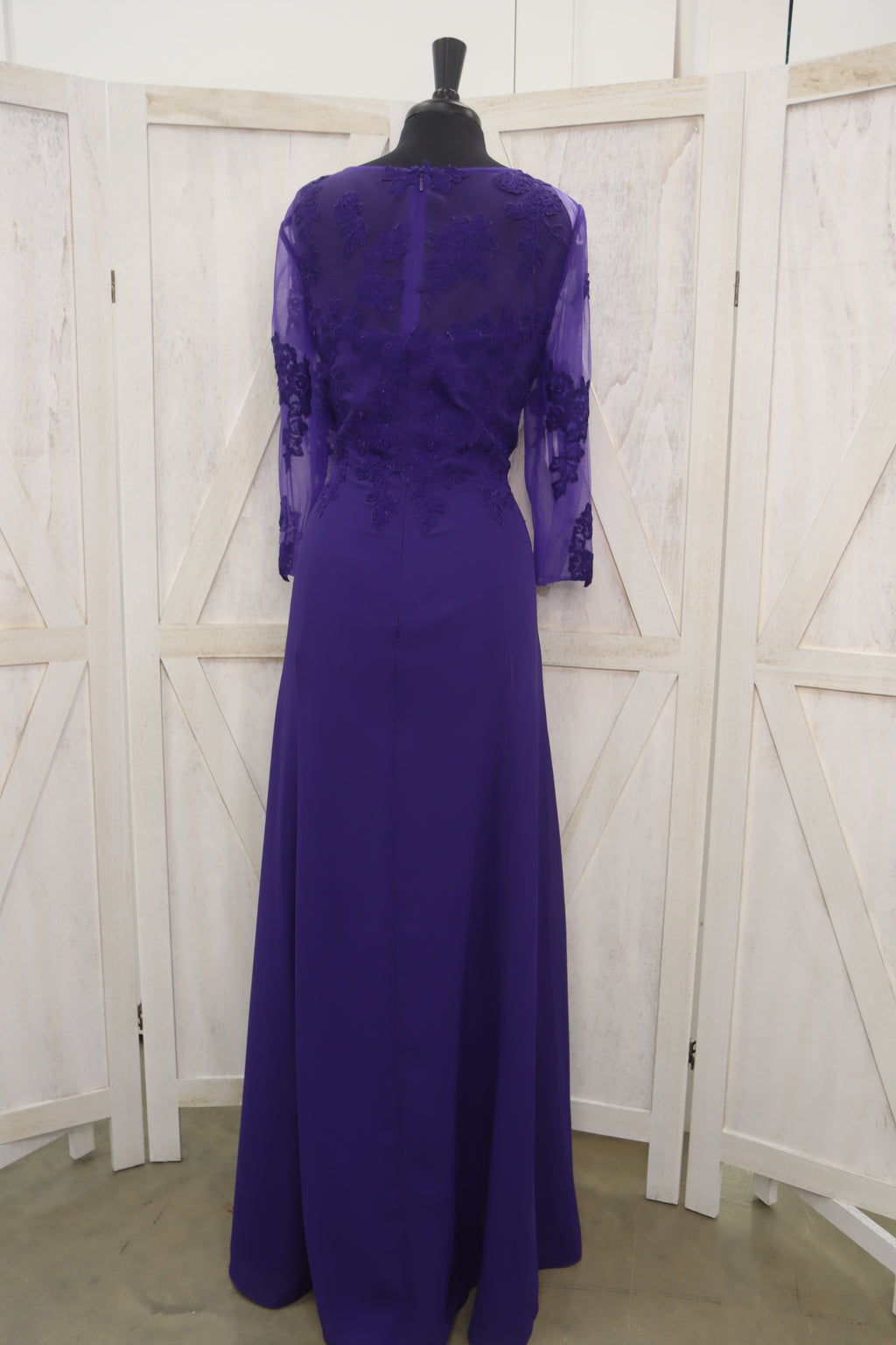 Royal Purple Lace Appliqué Long Sleeve MOB Gown