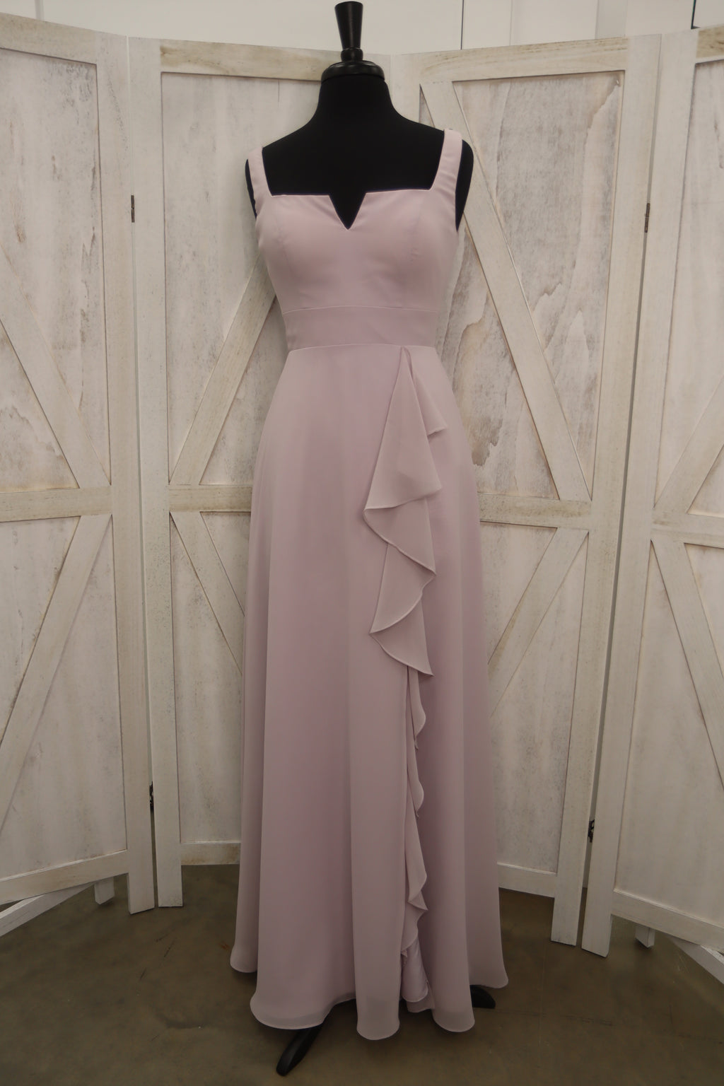 Blush Chiffon Cascade Ruffle Bridesmaid Gown