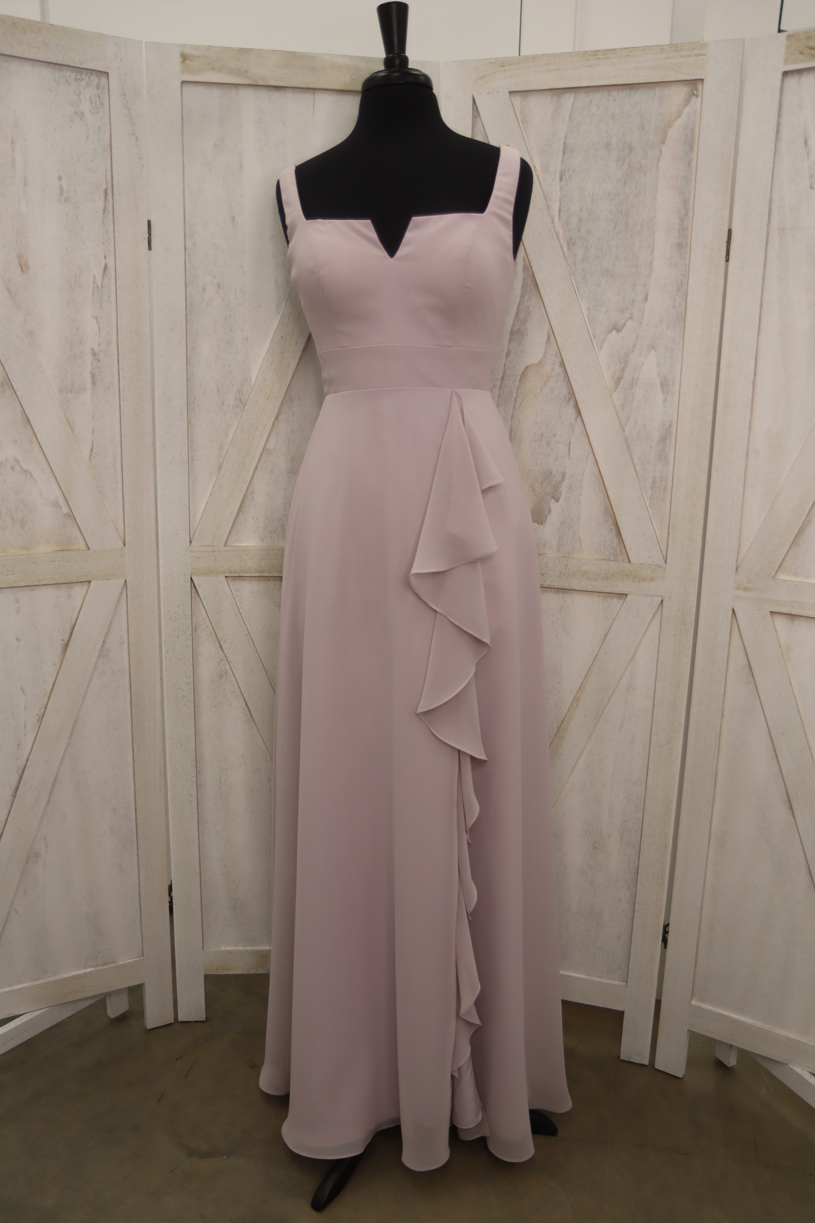 Blush Chiffon Cascade Ruffle Bridesmaid Gown