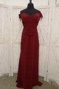 Wine Off-the-Shoulder Sweetheart Lace Appliqué Mermaid Mother of the Bride Gown