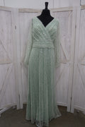 Mint Sage Fully Beaded Sequin V-Neck Long Sleeve A-Line Bridesmaids Gown