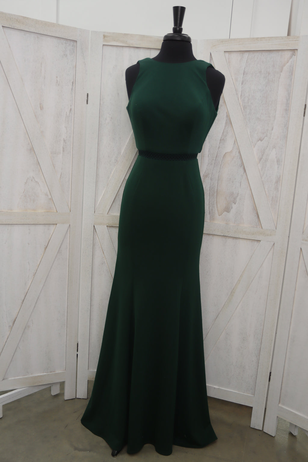 Emerald Green High Jewel Neck Sleeveless Belted Mermaid Mother of the Bride Gown
