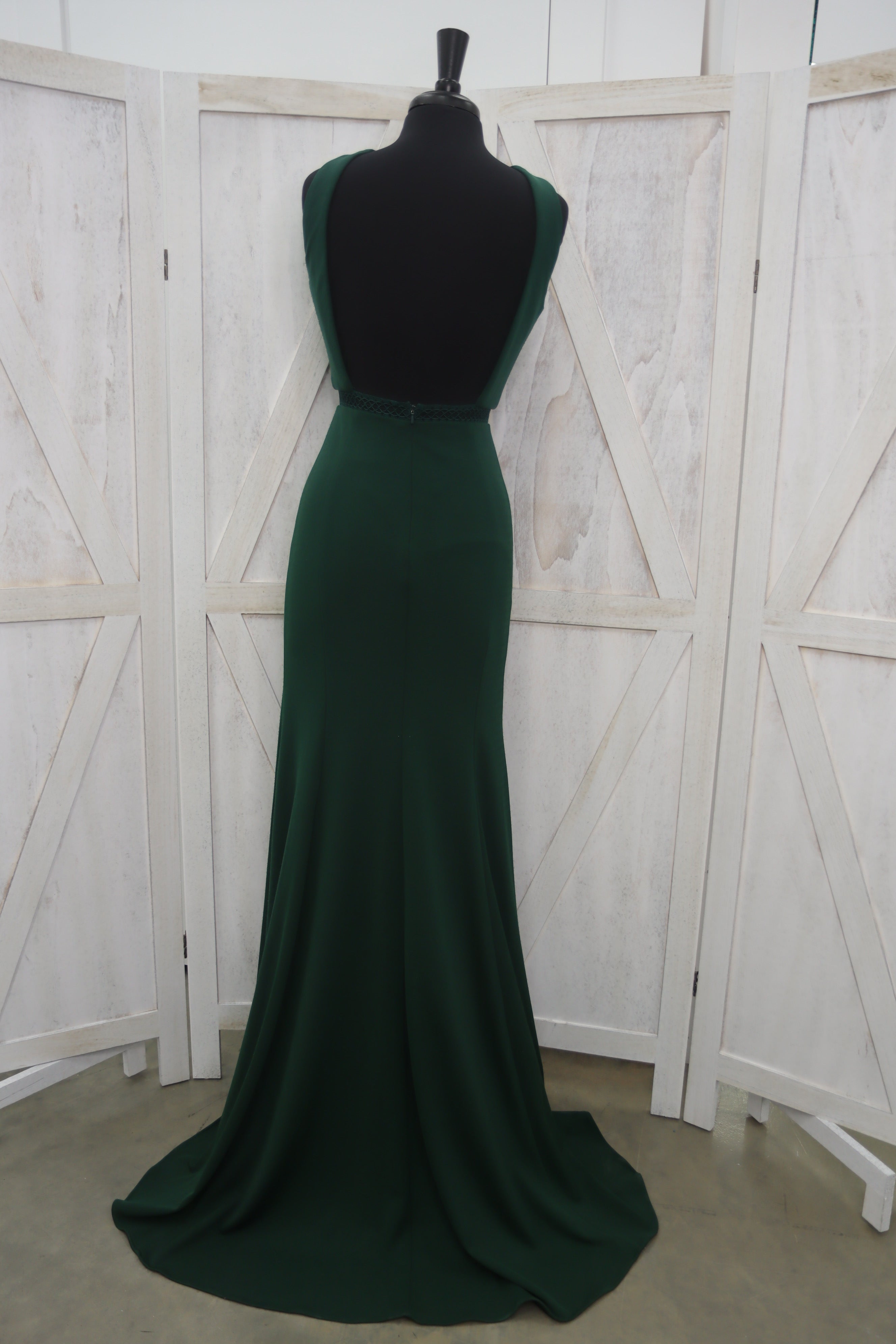 Emerald Green High Jewel Neck Sleeveless Belted Mermaid Mother of the Bride Gown
