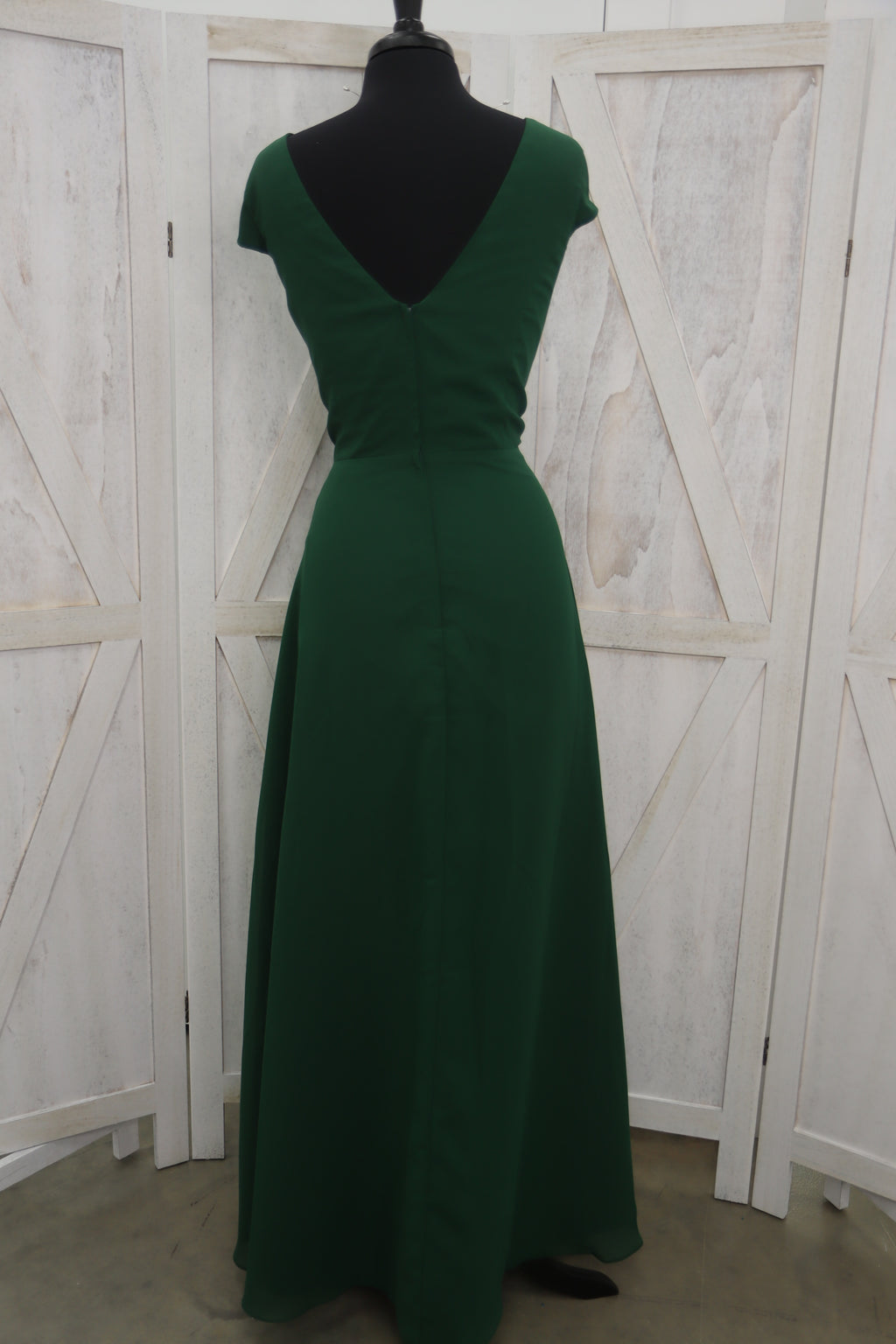 Emerald Green V-Neck Wrap Bodice Cap Sleeve A-Line Mother of the Bride Gown