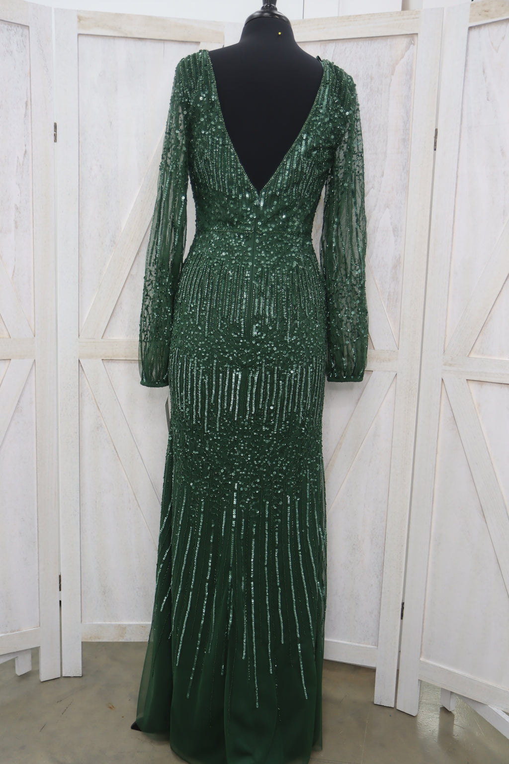 Emerald Green Fully Beaded V-Neck Bishop Sleeve Mermaid Mother of the Bride Gown