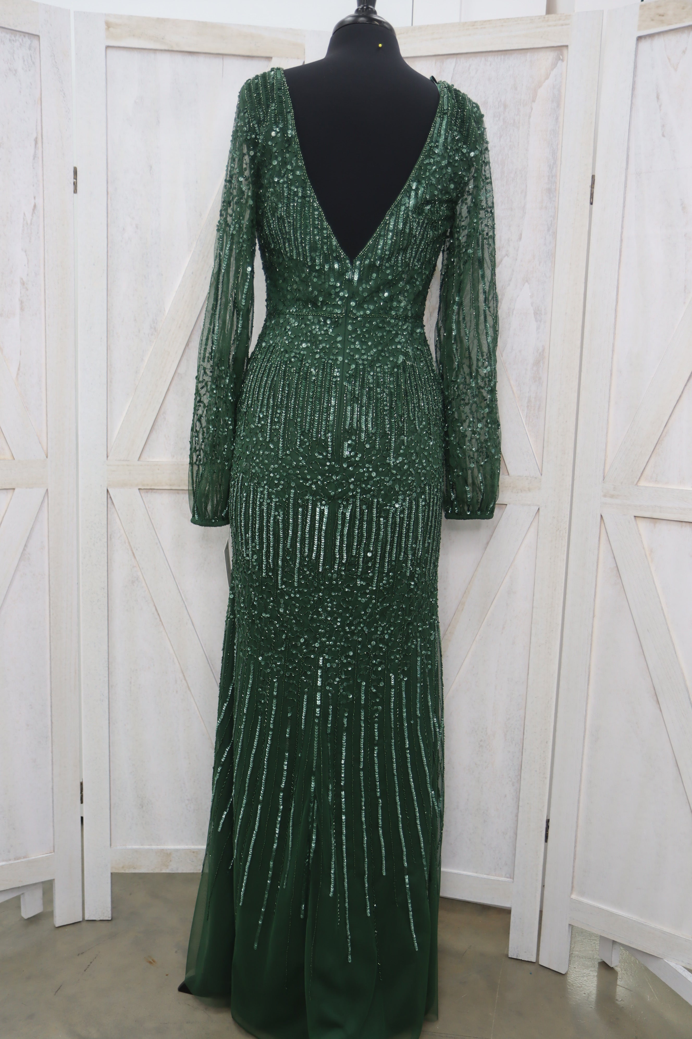 Emerald Green Fully Beaded V-Neck Bishop Sleeve Mermaid Mother of the Bride Gown