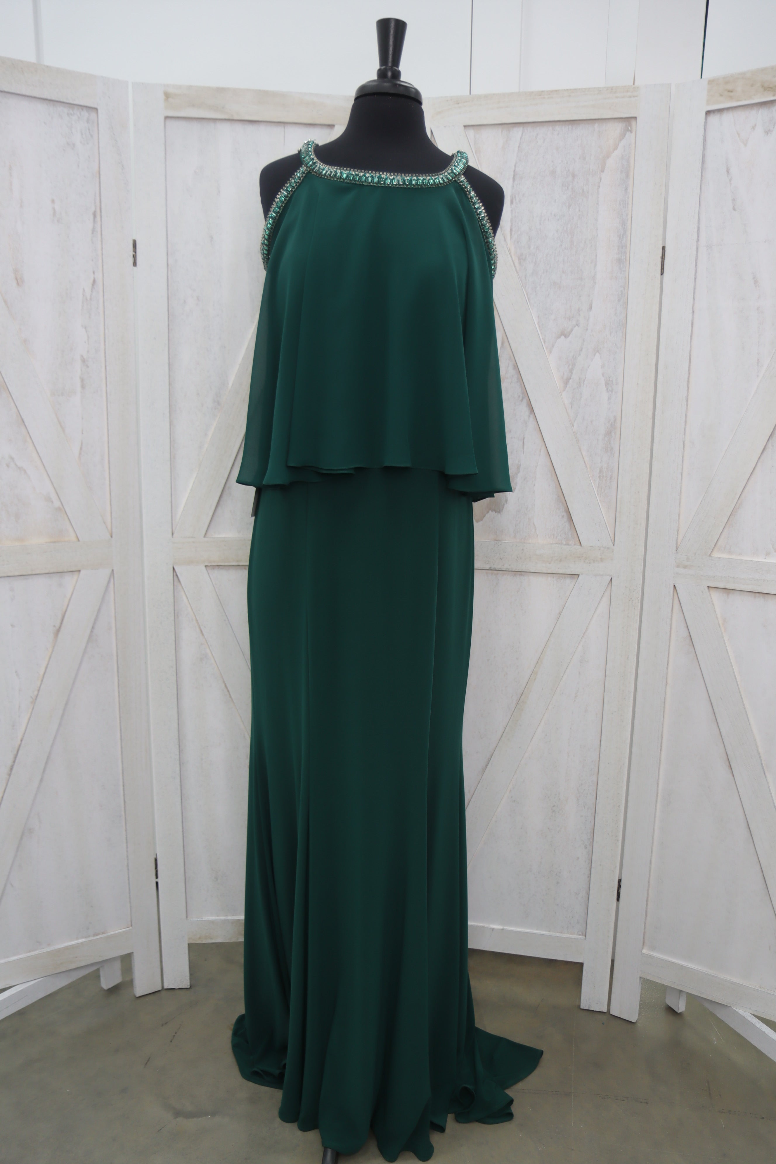Emerald Green Beaded Halter Neck Cape Overlay Mermaid Mother of the Bride Gown