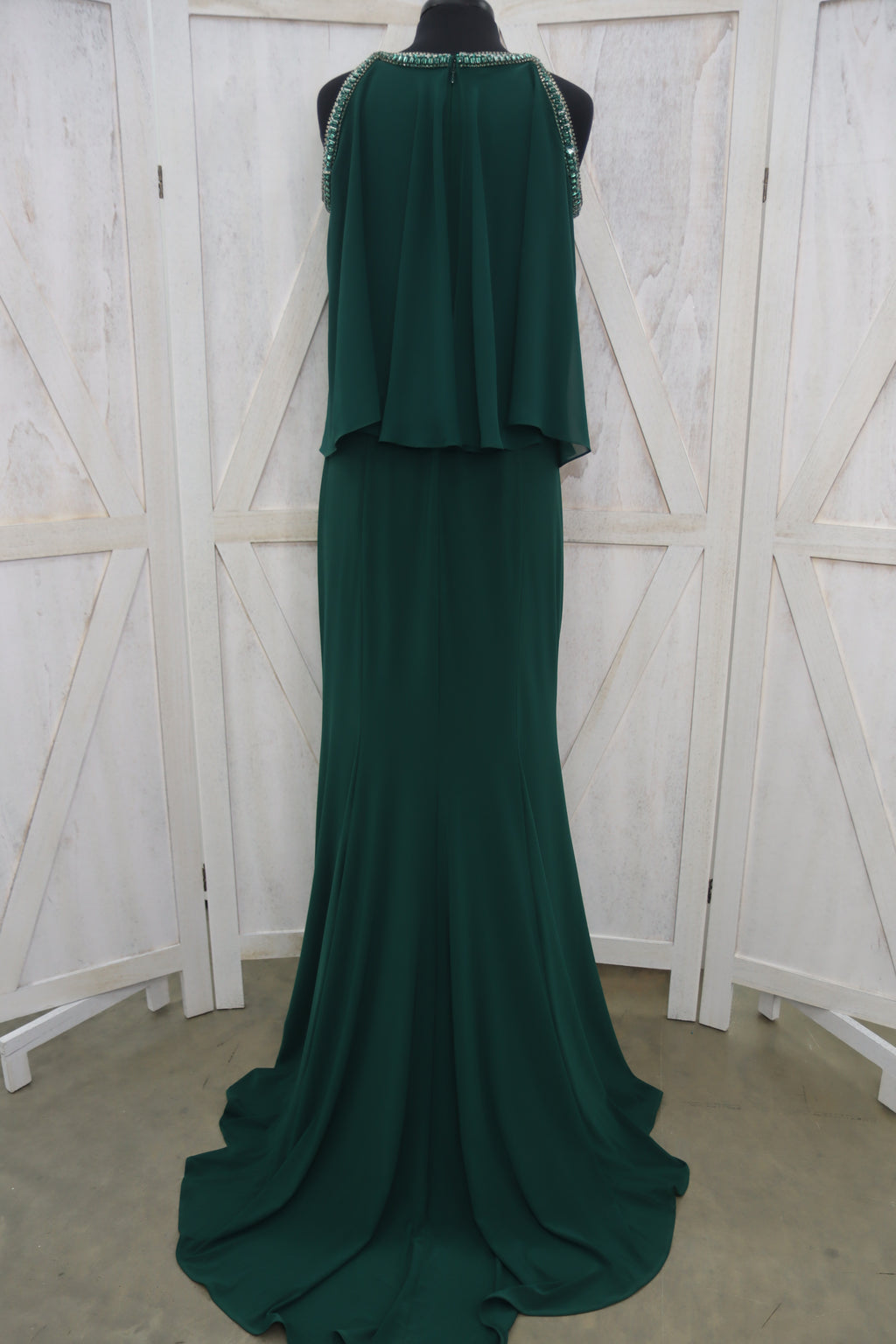 Emerald Green Beaded Halter Neck Cape Overlay Mermaid Mother of the Bride Gown