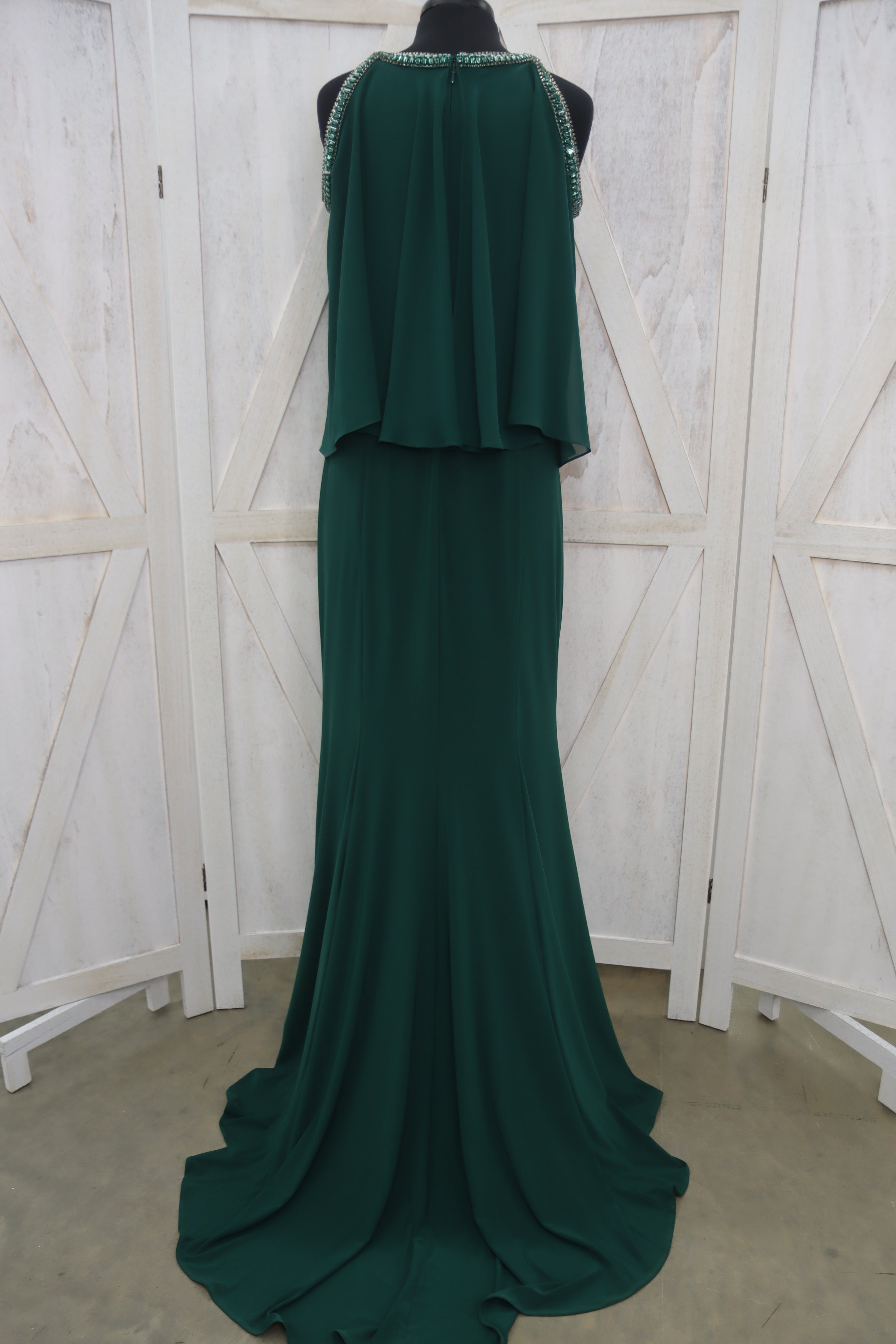 Emerald Green Beaded Halter Neck Cape Overlay Mermaid Mother of the Bride Gown